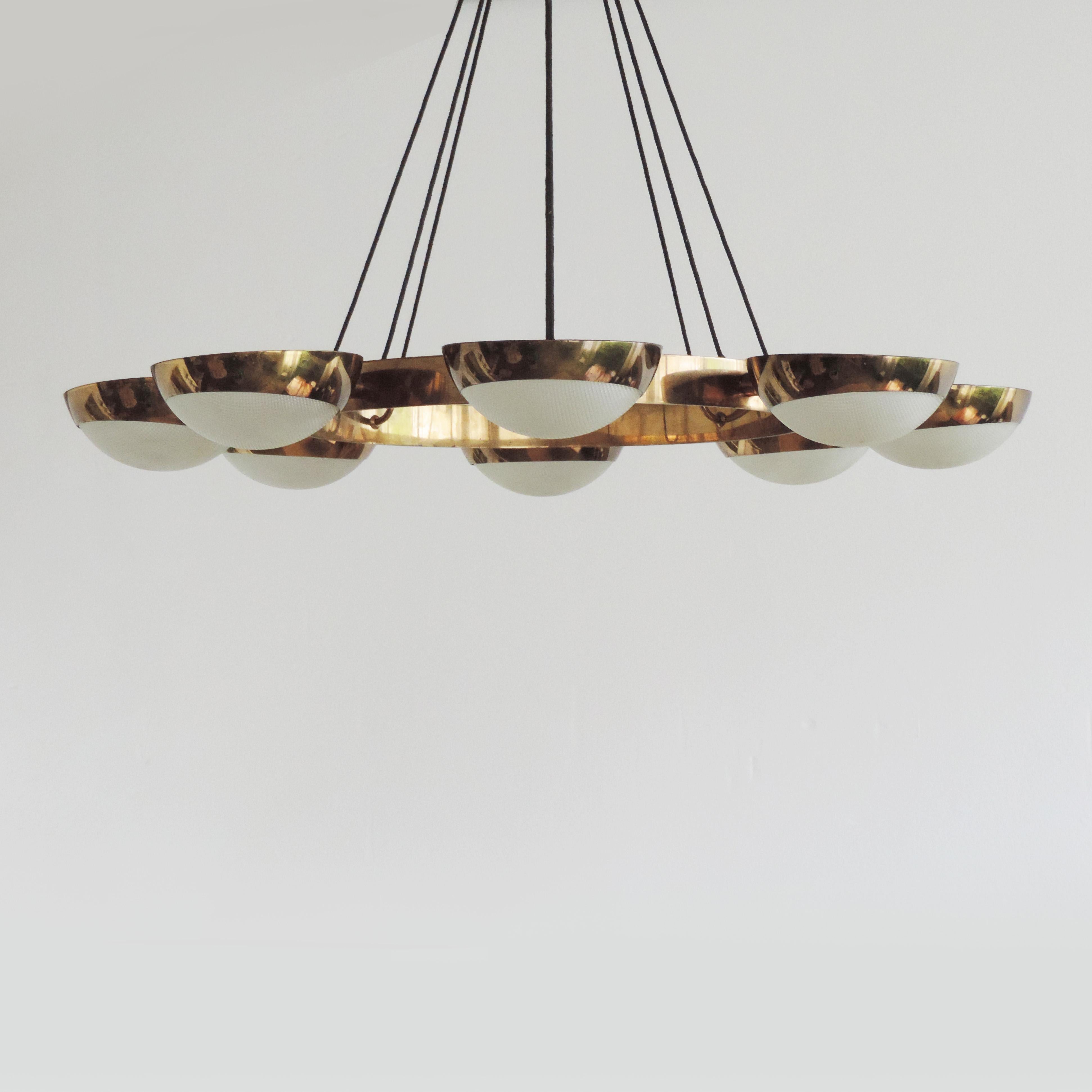 Mid-20th Century Stilnovo Ceiling Lamp in Brass and Glass, Italy, 1950s