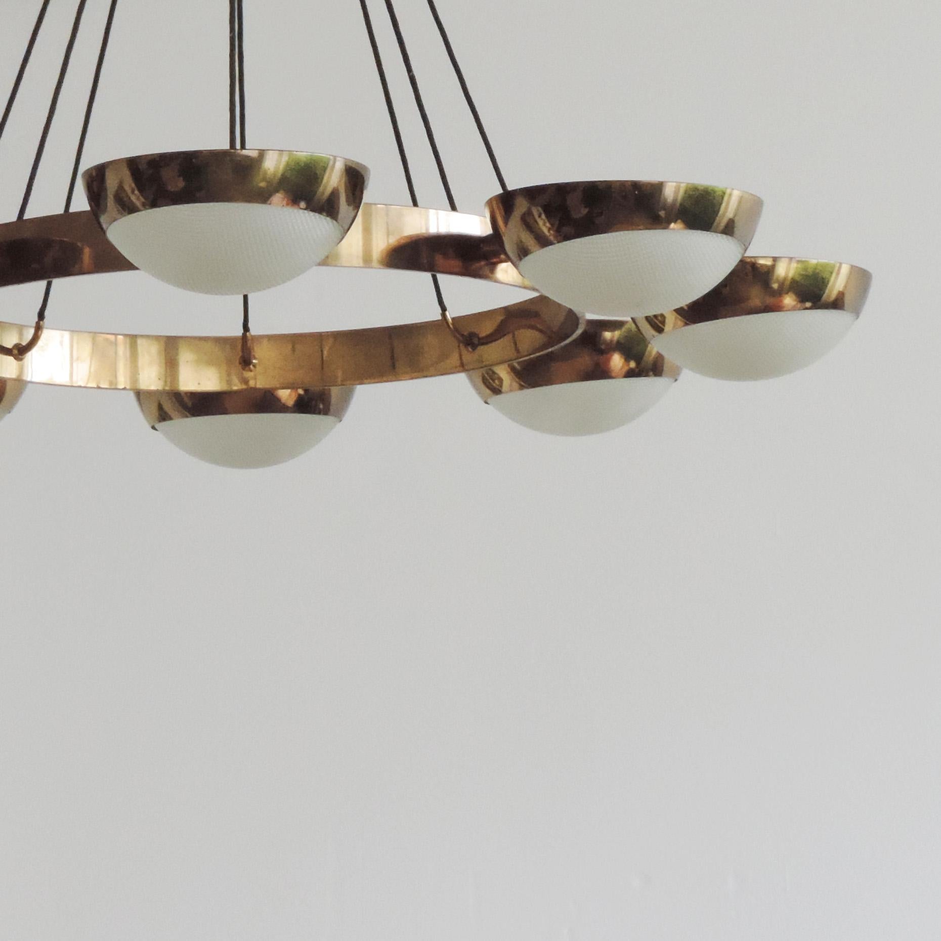 Stilnovo Ceiling Lamp in Brass and Glass, Italy, 1950s 1