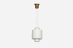 Pendente da soffitto Stilnovo in vetro opalino e ottone, Italia circa 1960