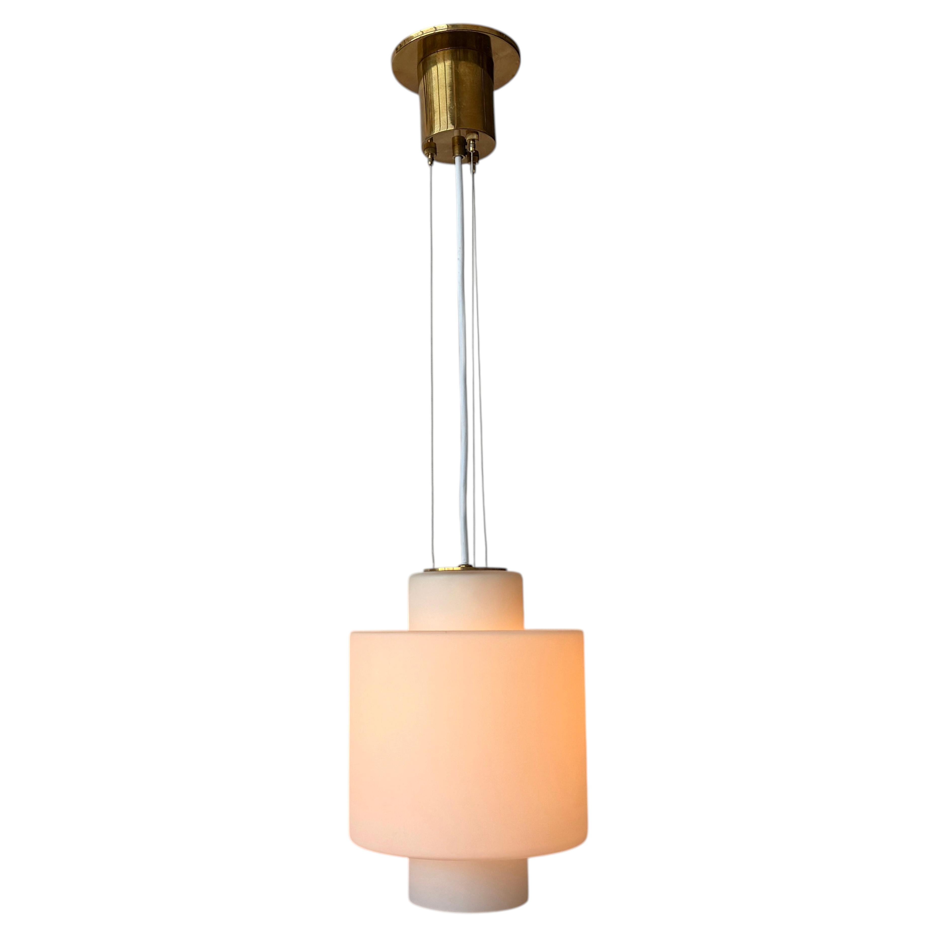 Stilnovo ceiling pendant in opaline glass and brass, Italy circa 1960s