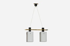 Stilnovo Ceiling Pendant Light, Opaline Glass & Brass, Italy, 1960s