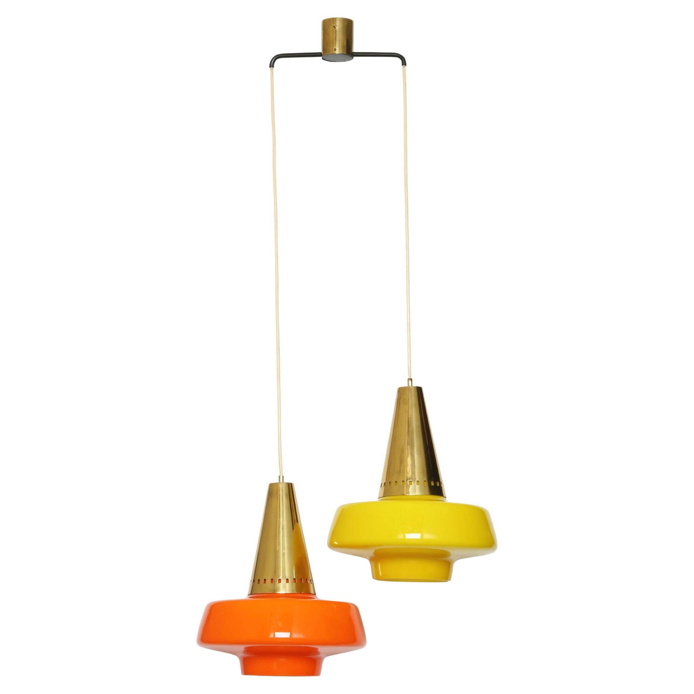 Stilnovo ceiling pendant model 2083 in glass and brass, Italy 1960s