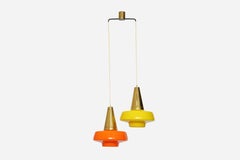 Stilnovo Ceiling Pendant 2083, Brass & Glass, Italy, 1960s