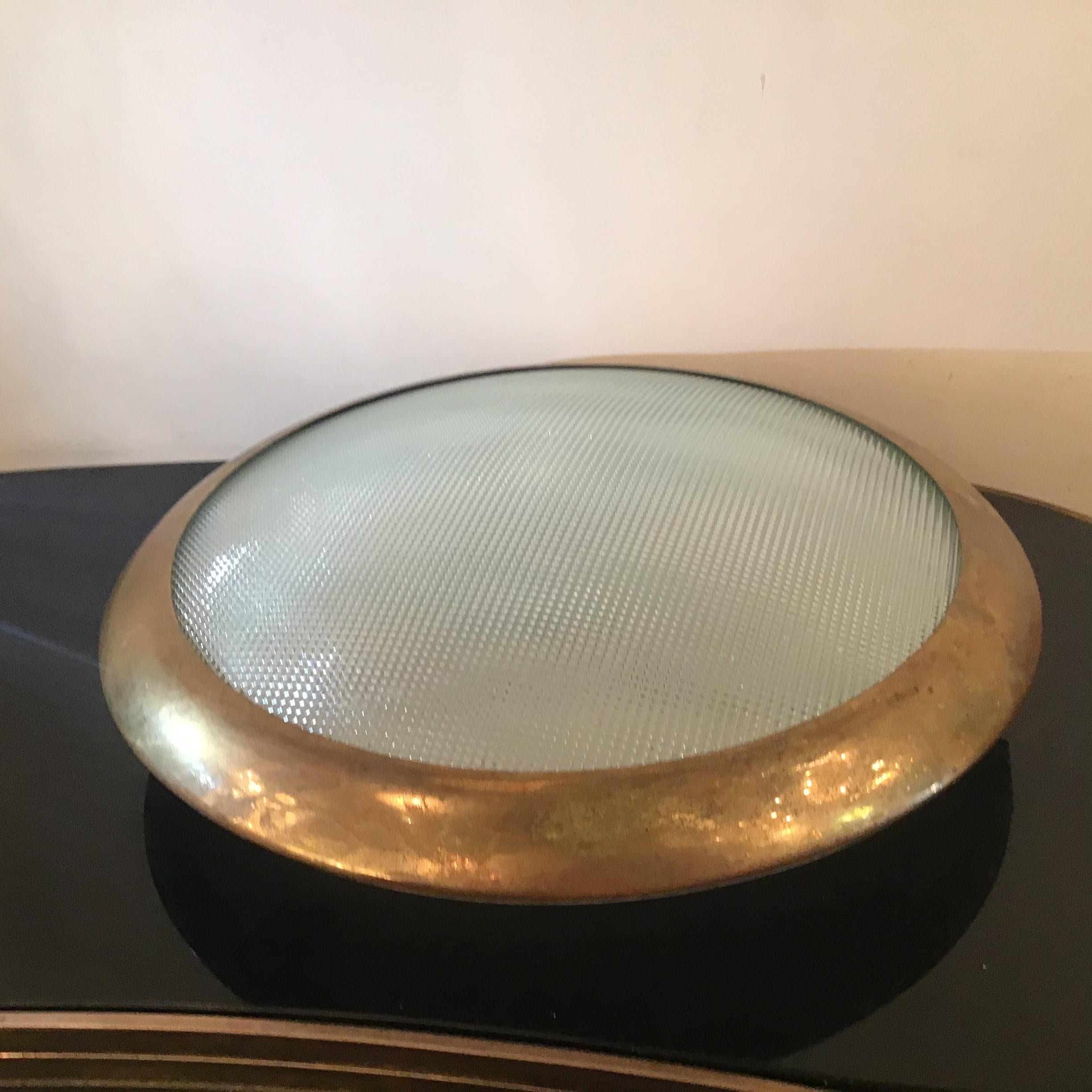 Italian Stilnovo Ceilling Light/Sconce Glass Brass Metal 1950 Italy For Sale