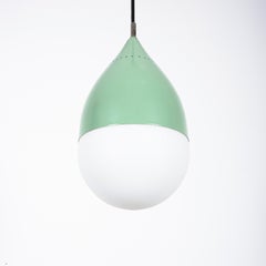 Stilnovo Celeste Green Ball Pendant Lamp Opal Glass, circa 1950