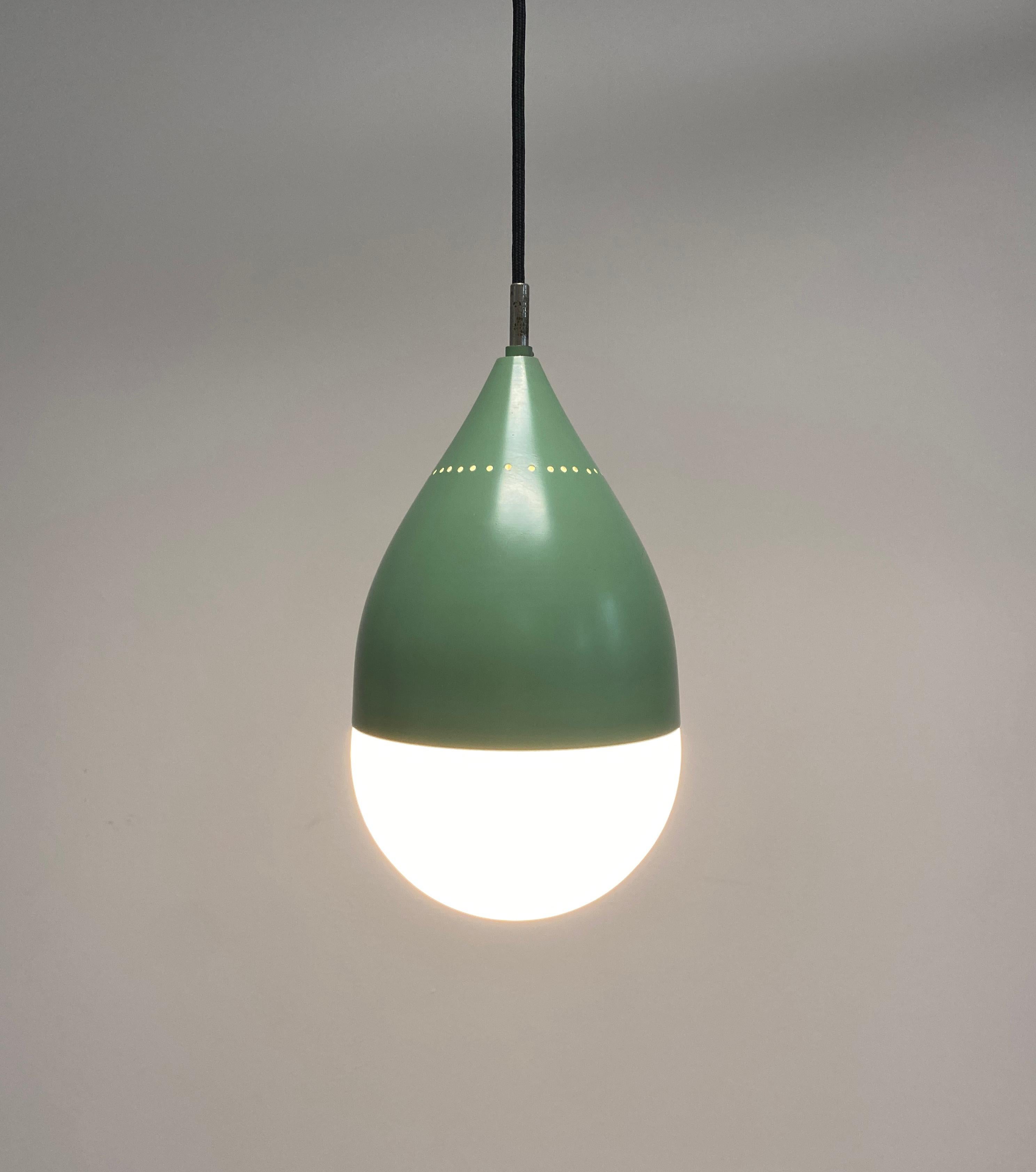 Stilnovo Celeste Green Ball Pendant Lamp Opal Glass, circa 1950 In Good Condition For Sale In Vienna, AT