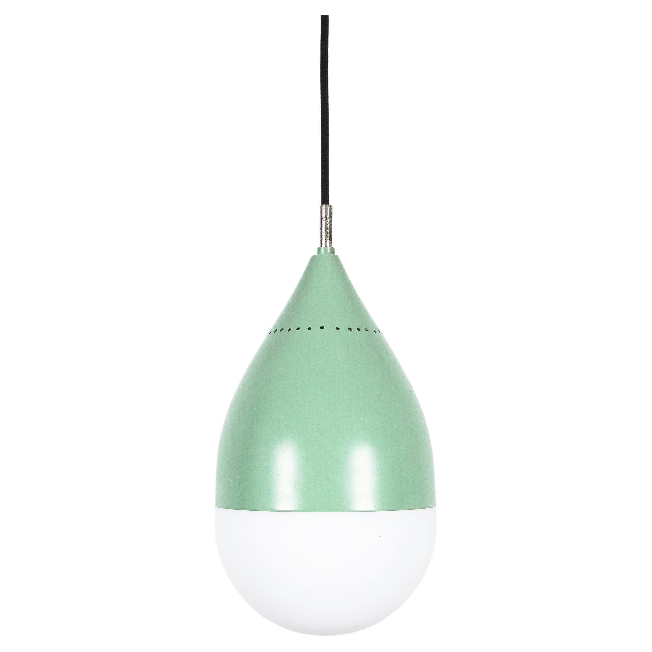 Stilnovo Celeste Green Ball Pendant Lamp Opal Glass, circa 1950