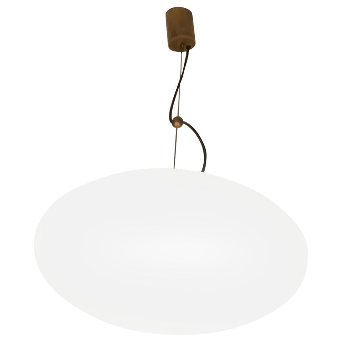 Stilnovo Chandelier 12 Light Brass Opaline Glass 1950