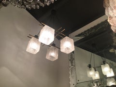 Stilnovo Style Chandelier 1955 Brass Metal Iron Murano Glass, Italy