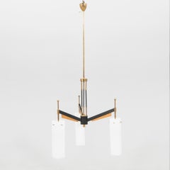 Stilnovo Chandelier 3 glass shade Italy 1960