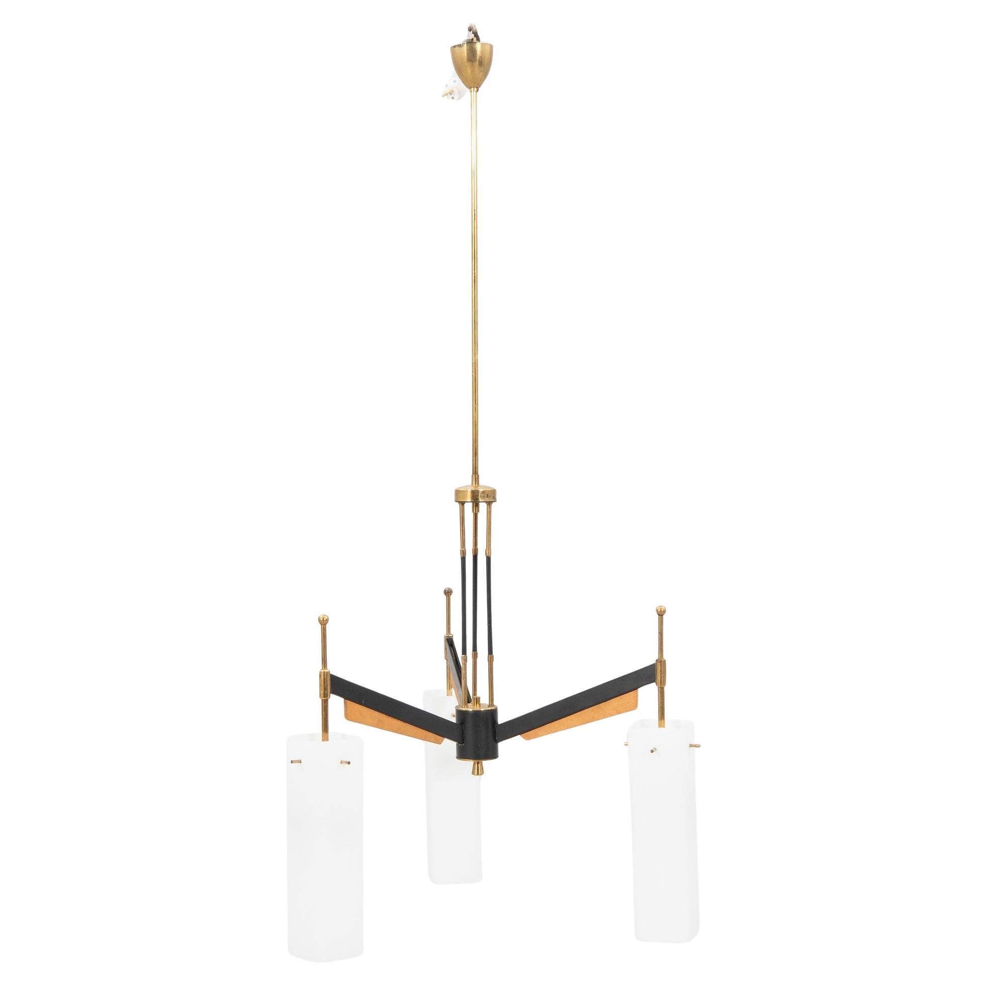 Stilnovo Chandelier 3 glass shade Italy 1960