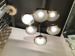 Stilnovo Chandelier 6-Light Brass Glass Iron, 1950, Italy