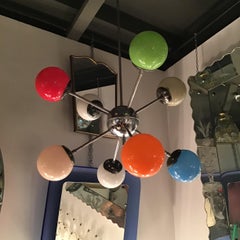 Lustre Stilnovo 8 lumières en métal, verre opale crème ou verre brillant, 1958, Italie