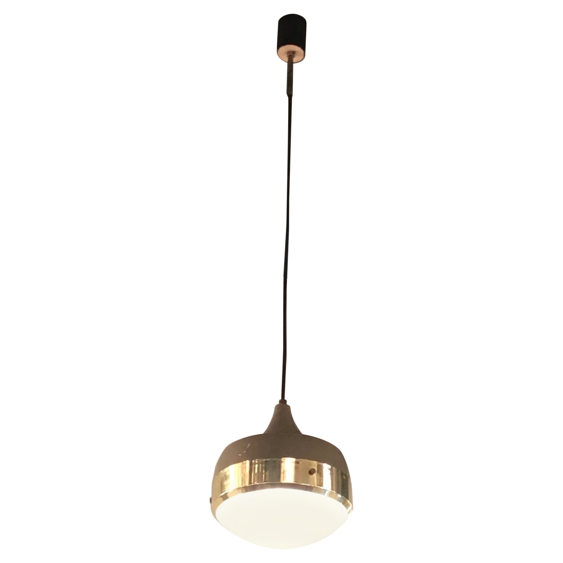 Lampadario Stilnovo Ottone Vetro Metallo, 1960, Italia