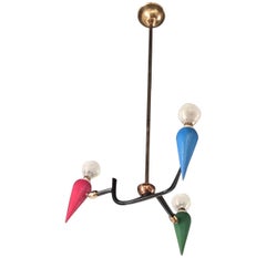 Stilnovo Chandelier Brass Iron Wood 1950 Italy