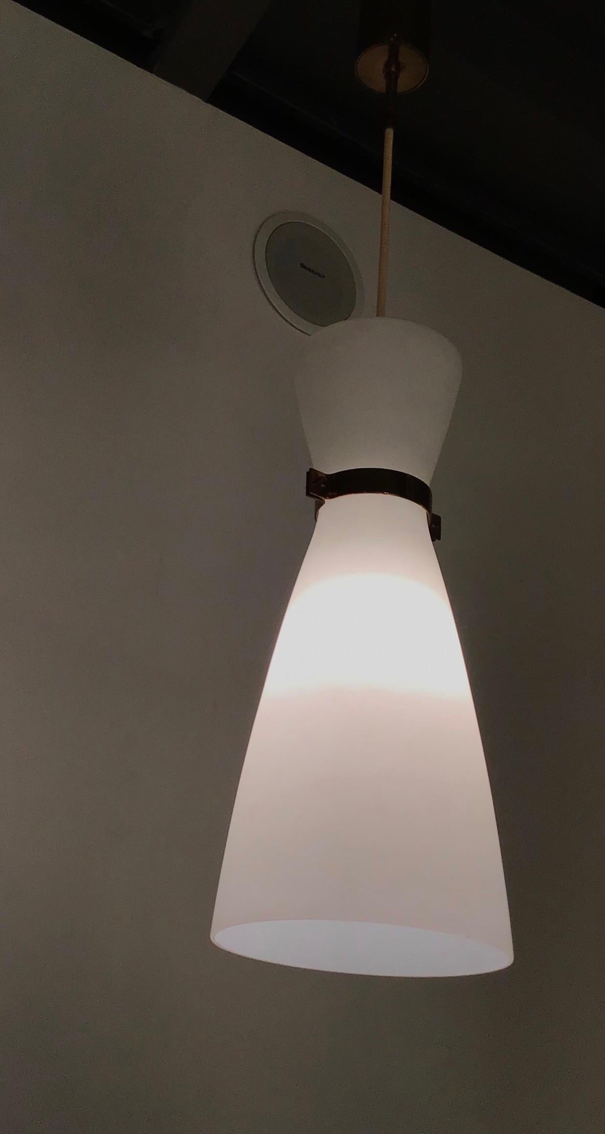 Stilnovo Chandelier Brass Opaline Glass, 1950 For Sale 8