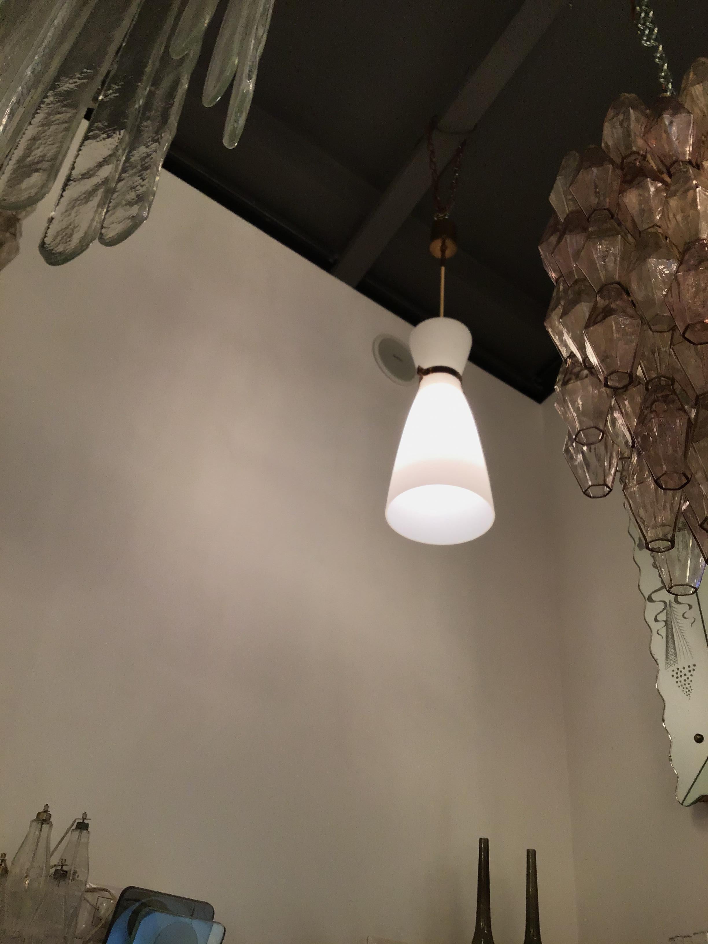 Stilnovo Chandelier Brass Opaline Glass, 1950 For Sale 10