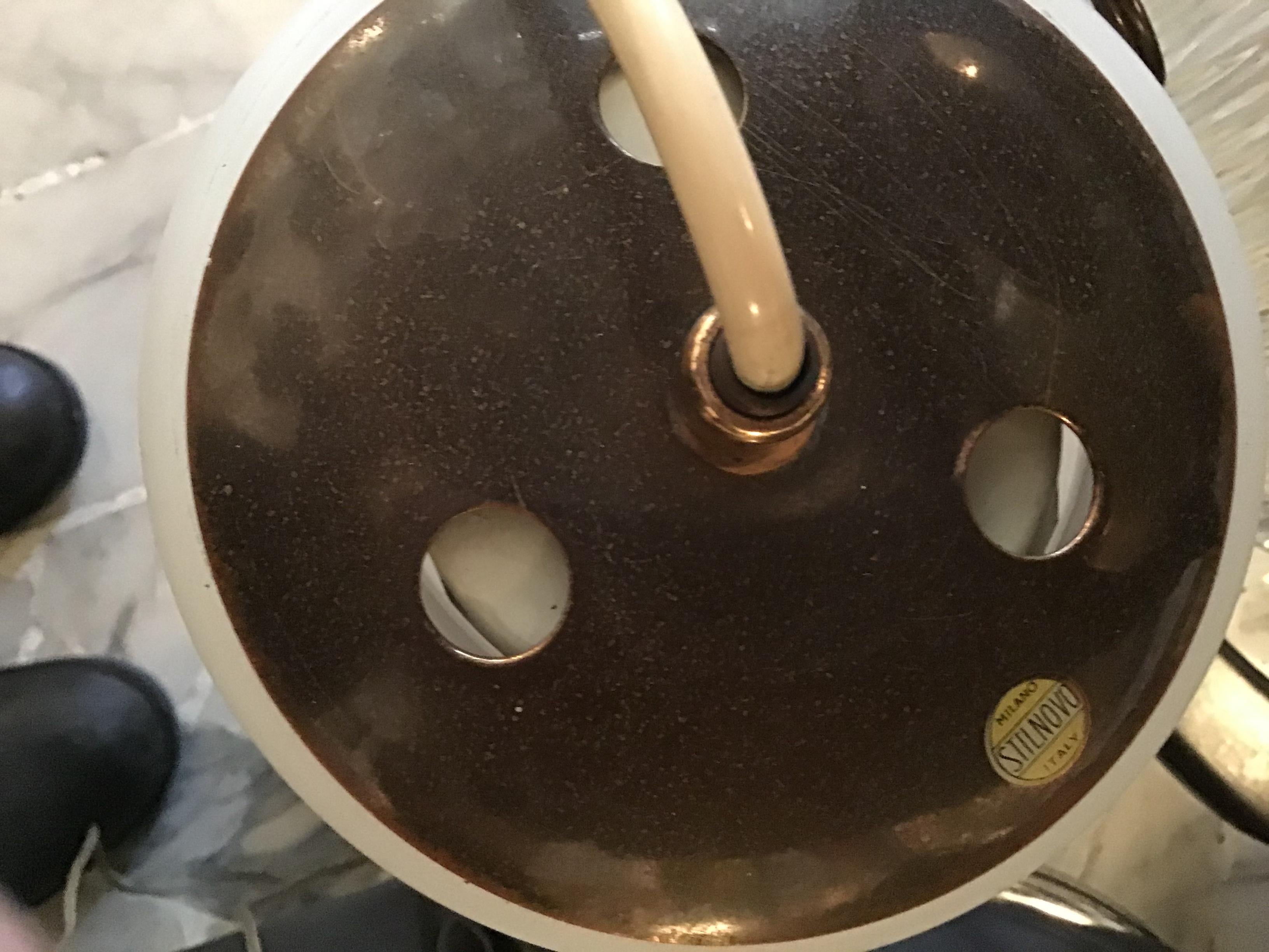 Stilnovo Chandelier Brass Opaline Glass, 1950 In Excellent Condition For Sale In Milano, IT