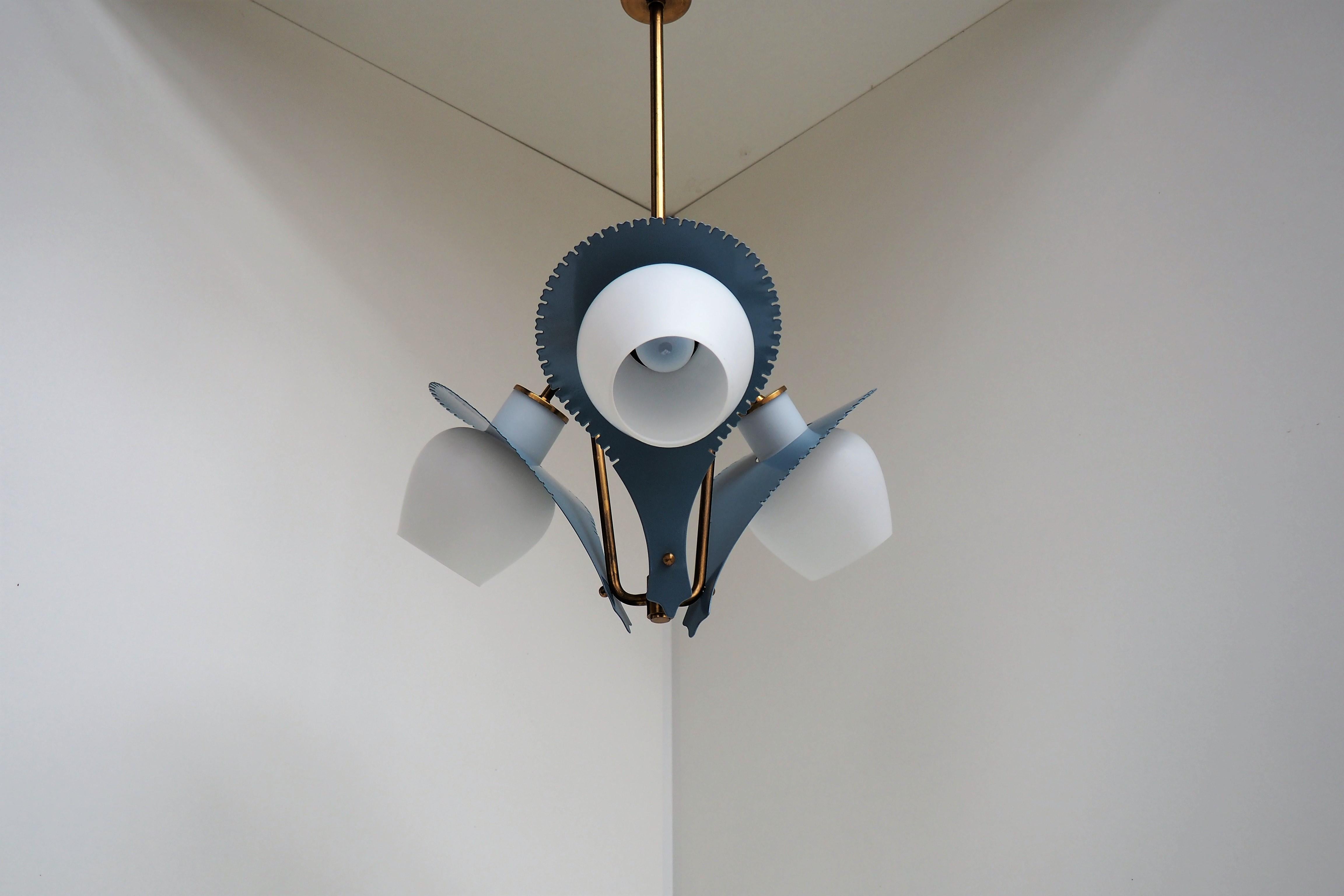 Painted Stilnovo Chandelier by Bent Karlby for Lyfa, Danish Design from the 1950s For Sale