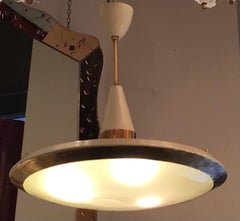 Stilnovo-Kronleuchter Disco Volante aus Glas und Messing, 1950, Italien