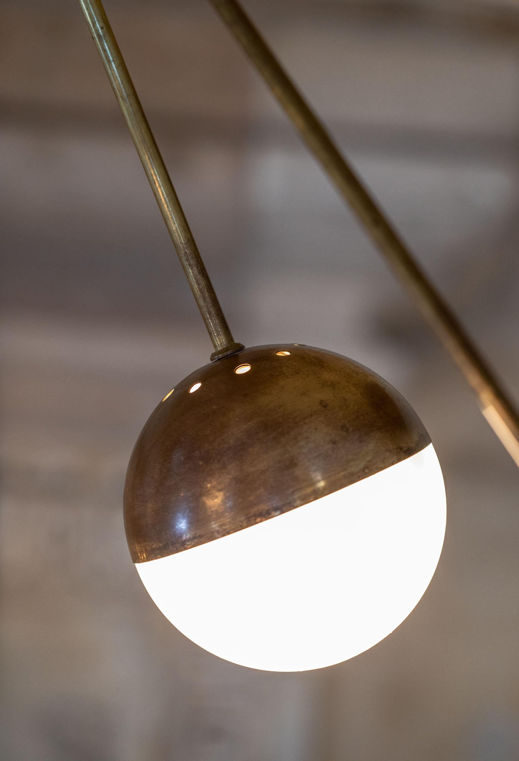 Mid-20th Century italian midcentury brass and glass pendant For Sale