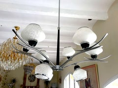 Stilnovo mid-century italian Chandelier Glass chrome frame, 1970
