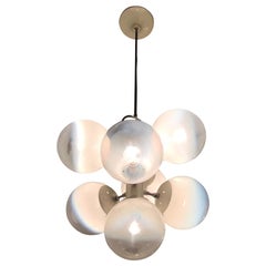 Lámpara de Cristal Metal Cromo Estilo Stilnovo 7 Luces, 1960, Italia