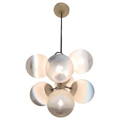 Stilnovo Style Chandelier Glass Metal Crome 7 Lights, 1960, Italy 