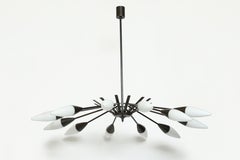Stilnovo chandelier in opaline glass and patinated brass, Italy circa 1960s