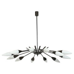 Stilnovo chandelier in opaline glass and patinated brass, Italy circa 1960s