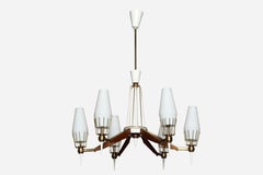Stilnovo Chandelier, Opaline Glass & Brass, Mid-Century Modern Italy