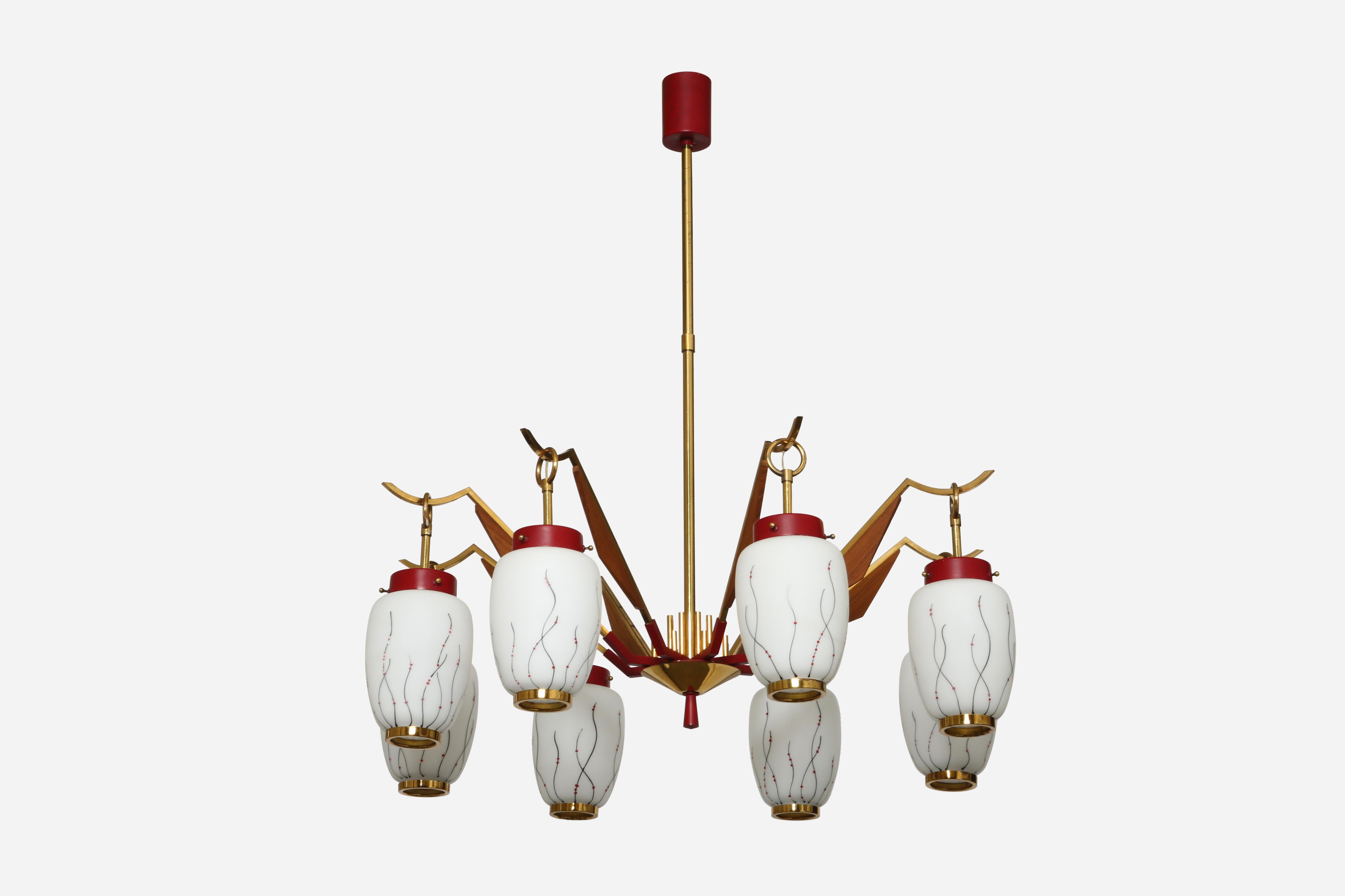 Lámpara de araña Stilnovo de ocho brazos.
Diseñado y fabricado en Italia en la década de 1960.
Campanas de cristal con decoración floral.
Acepta 8 bombillas candelabro
Recableado estadounidense gratuito previa solicitud.
La altura (caída total) es