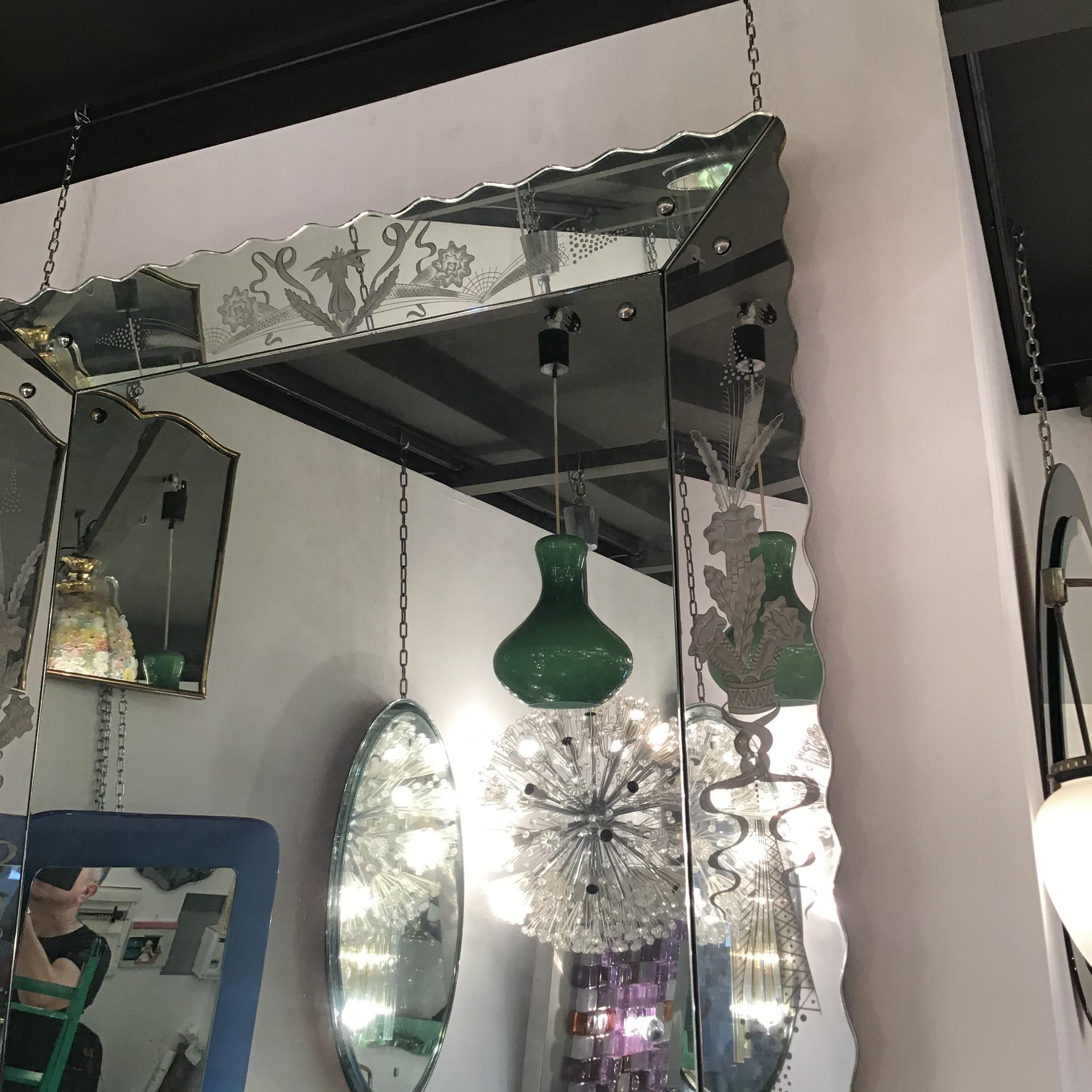 Stilnovo Kronleuchter Muranoglas Metall, 1950, Italien im Angebot 4
