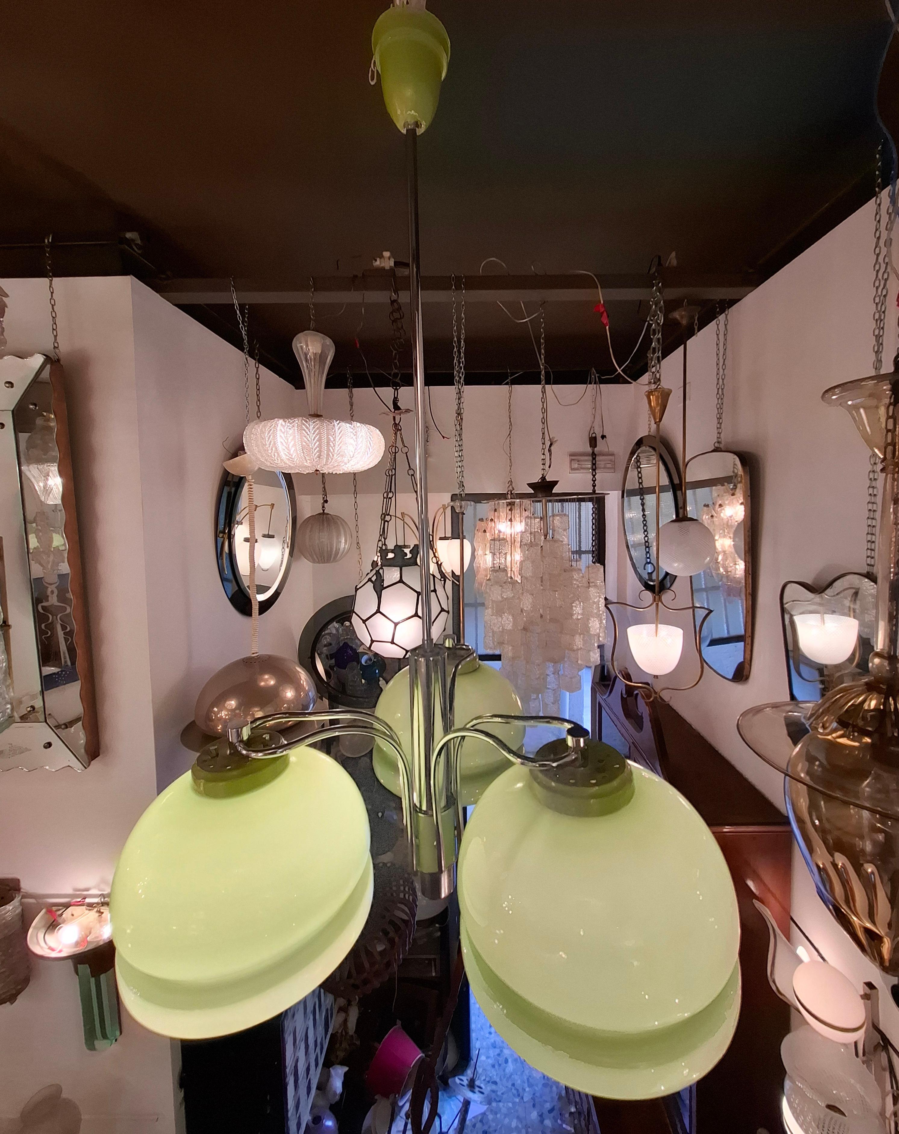 STILNOVO CHANDELIER N tre luci vetro incamiciato metallo Cromato 1960 Italien im Angebot 7