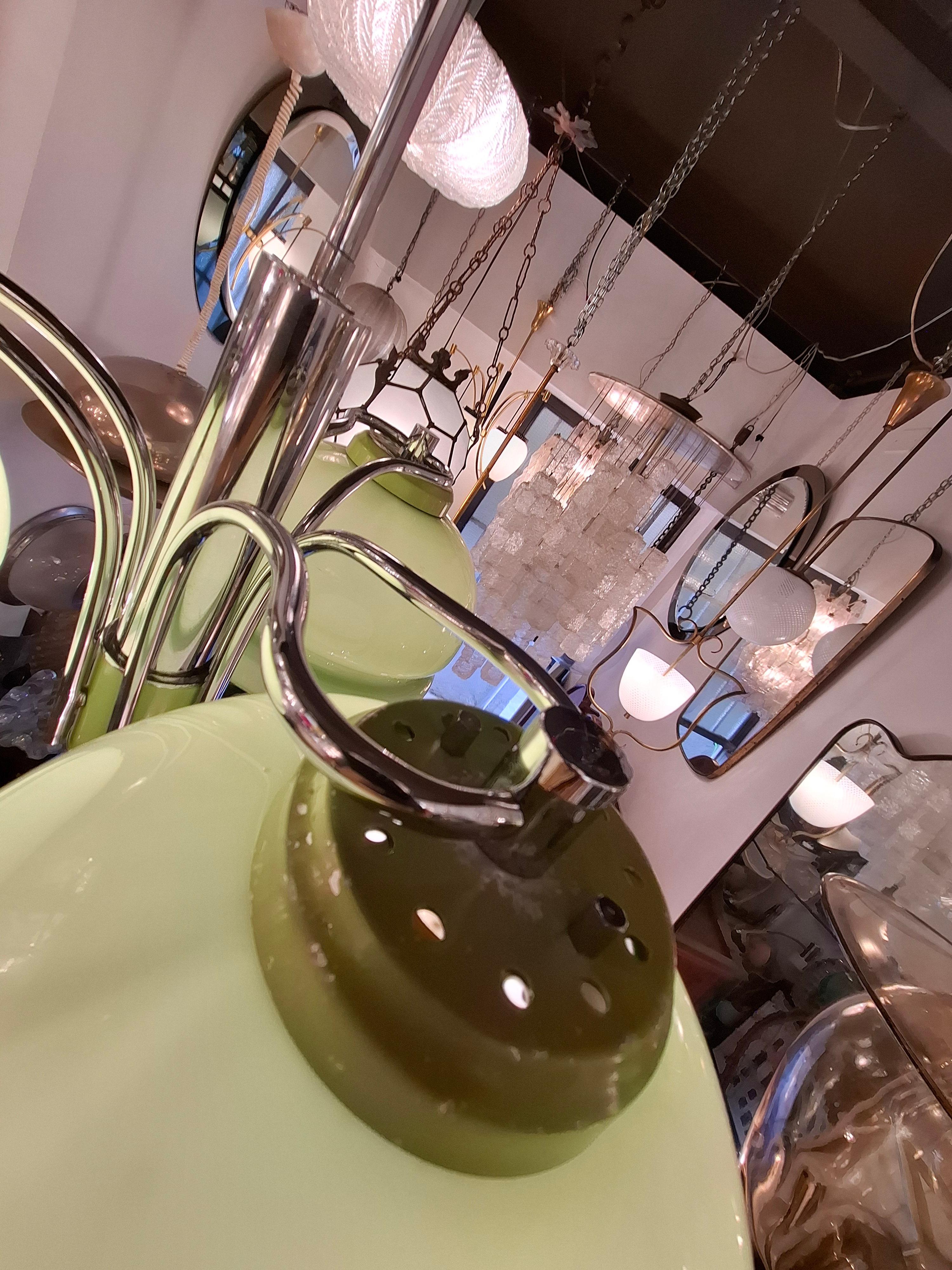 STILNOVO CHANDELIER N tre luci vetro incamiciato metallo Cromato 1960 Italien im Angebot 10