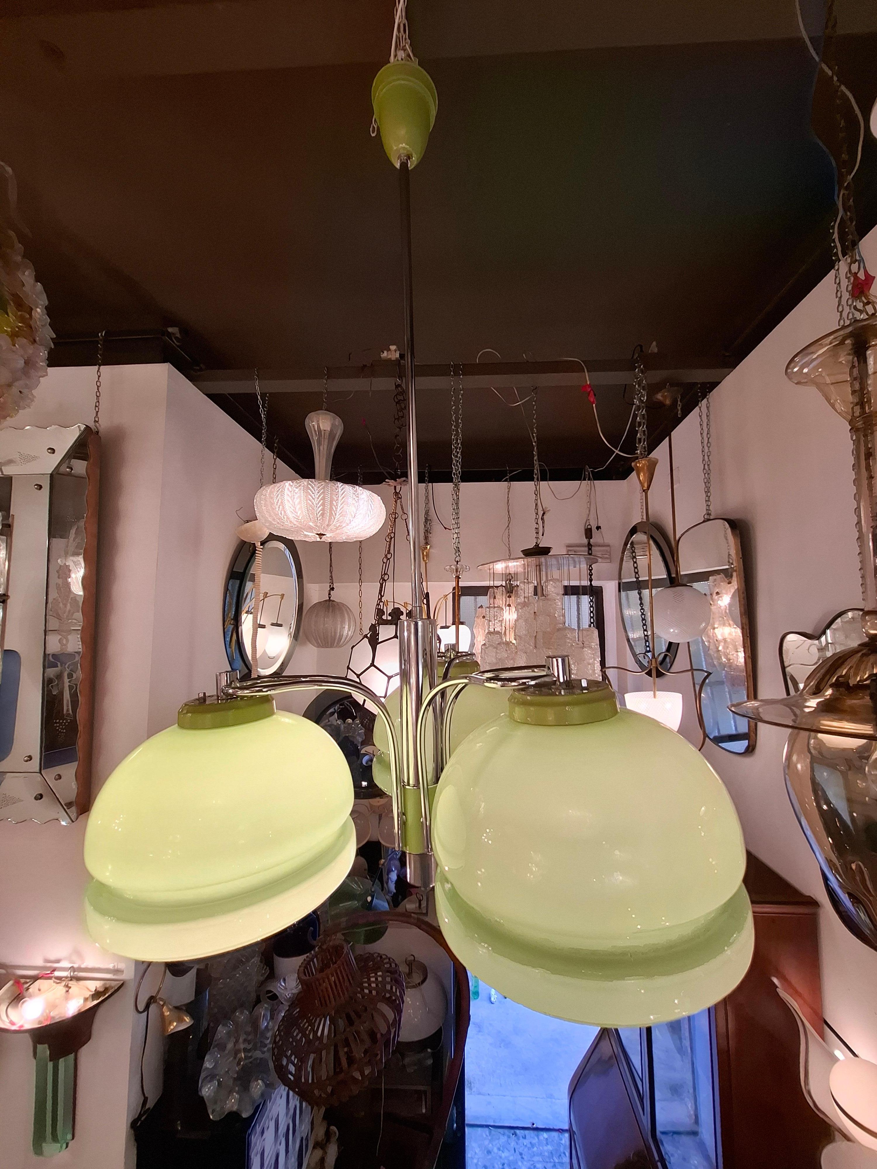 STILNOVO CHANDELIER N tre luci vetro incamiciato metallo Cromato 1960 Italien im Angebot 12