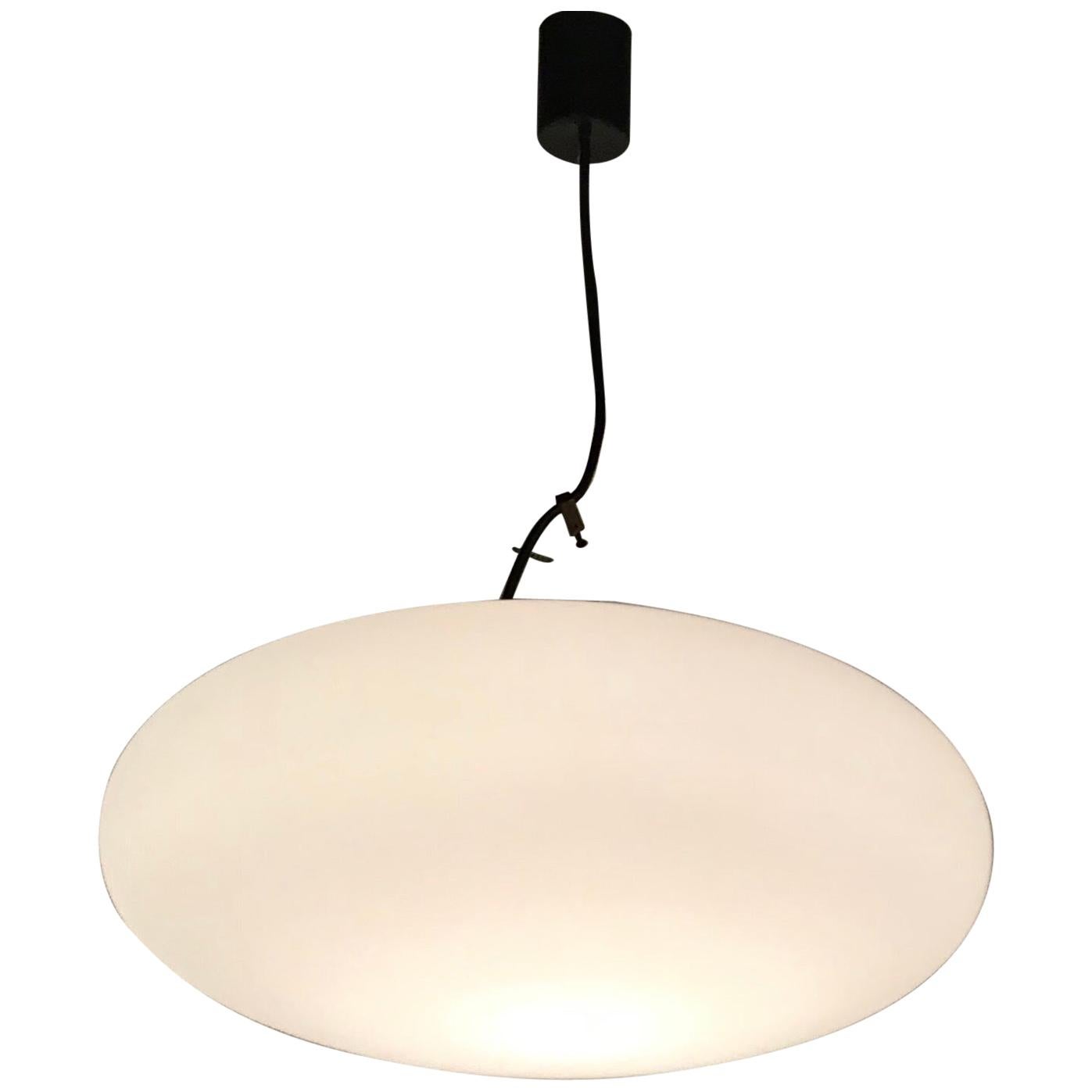 Stilnovo Chandelier Opaline Glass Brass Metal, 1960, Italy