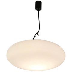 Stilnovo Chandelier Opaline Glass Brass Metal, 1960, Italy