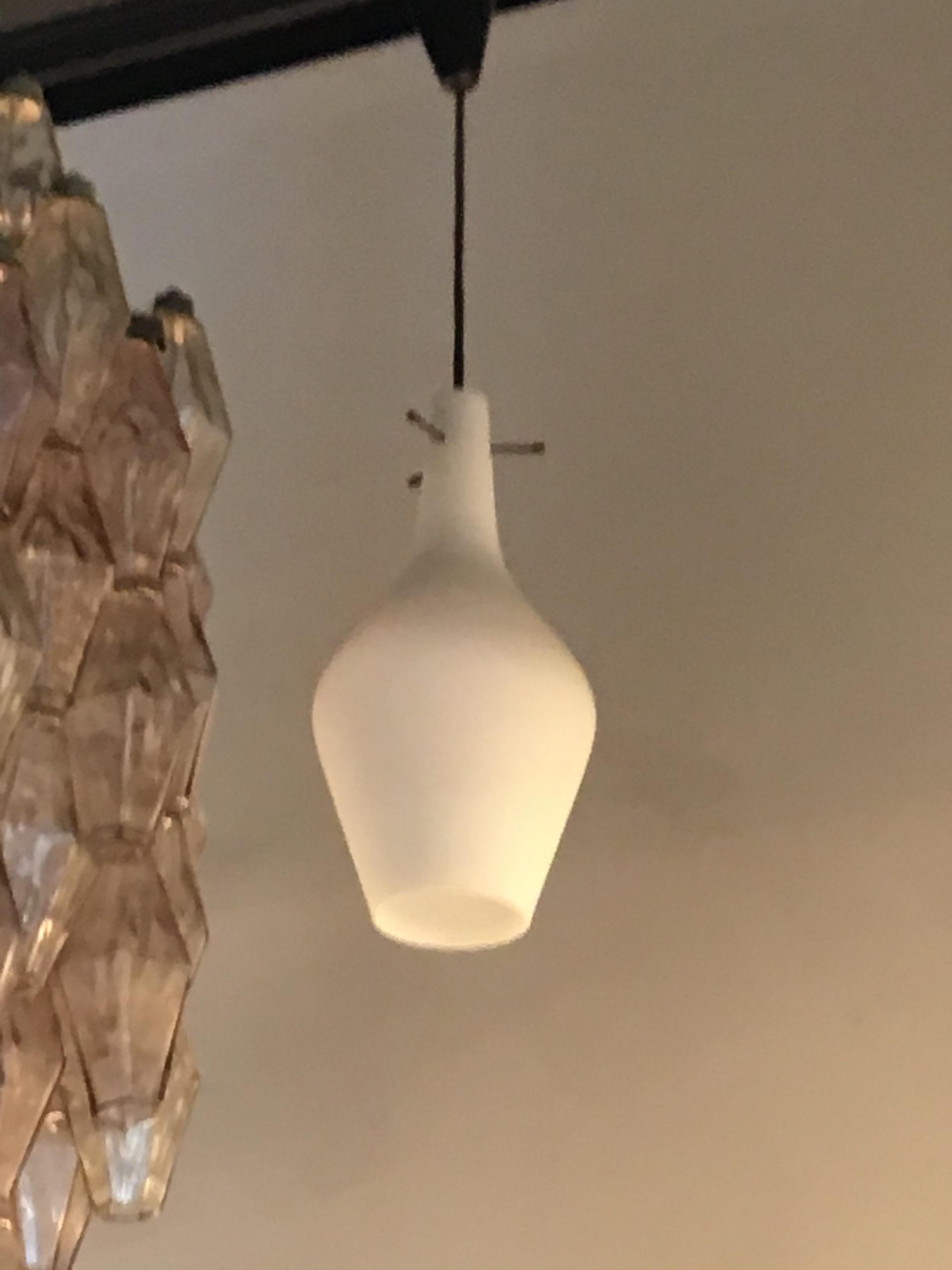 Stilnovo Chandelier Opaline glass brass plex. 1950 Italy For Sale 8