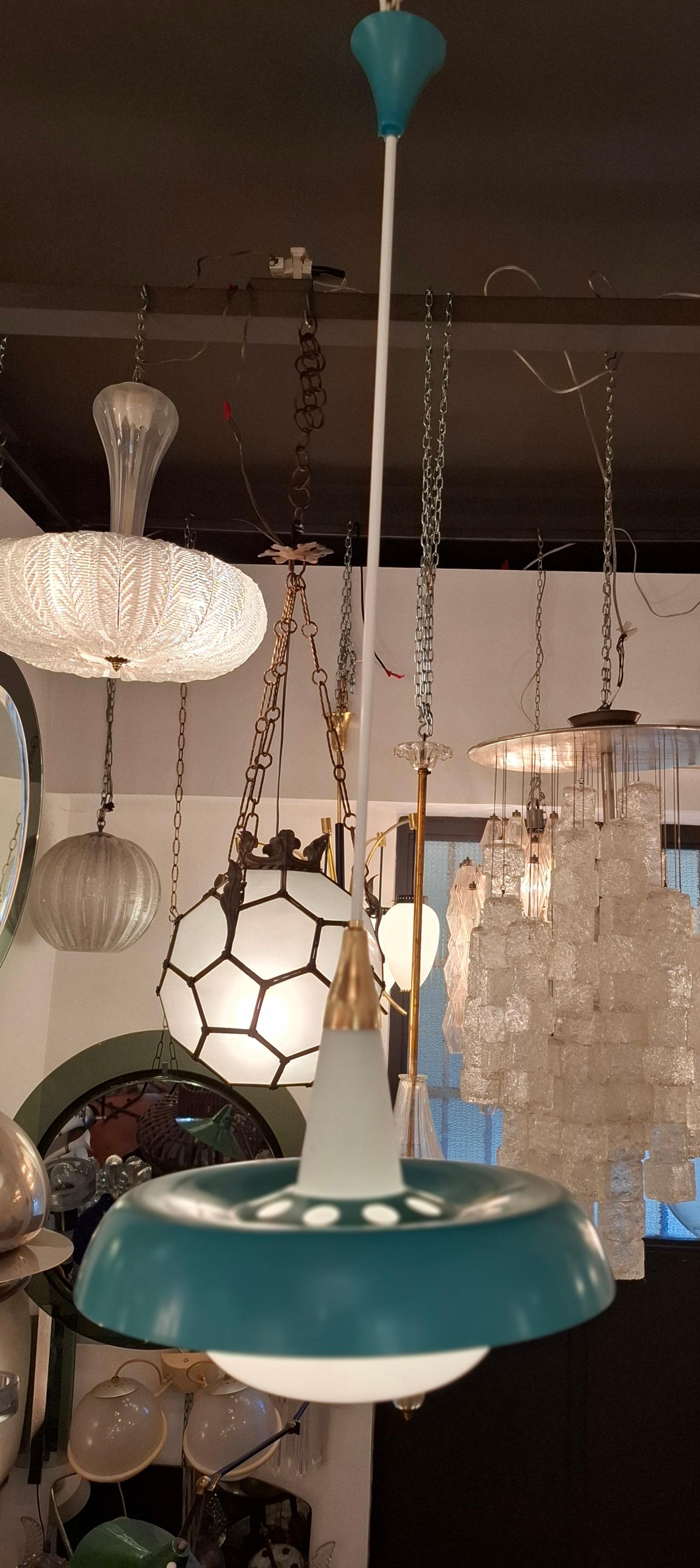 STILNOVO CHANDELIER OPALINeGLASS BRASS METAL 1950 ITALIA Otro en venta