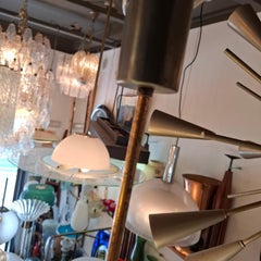 STILNOVO CHANDELIER VERGLASENES METALLGLAS 1950er Jahre Italien