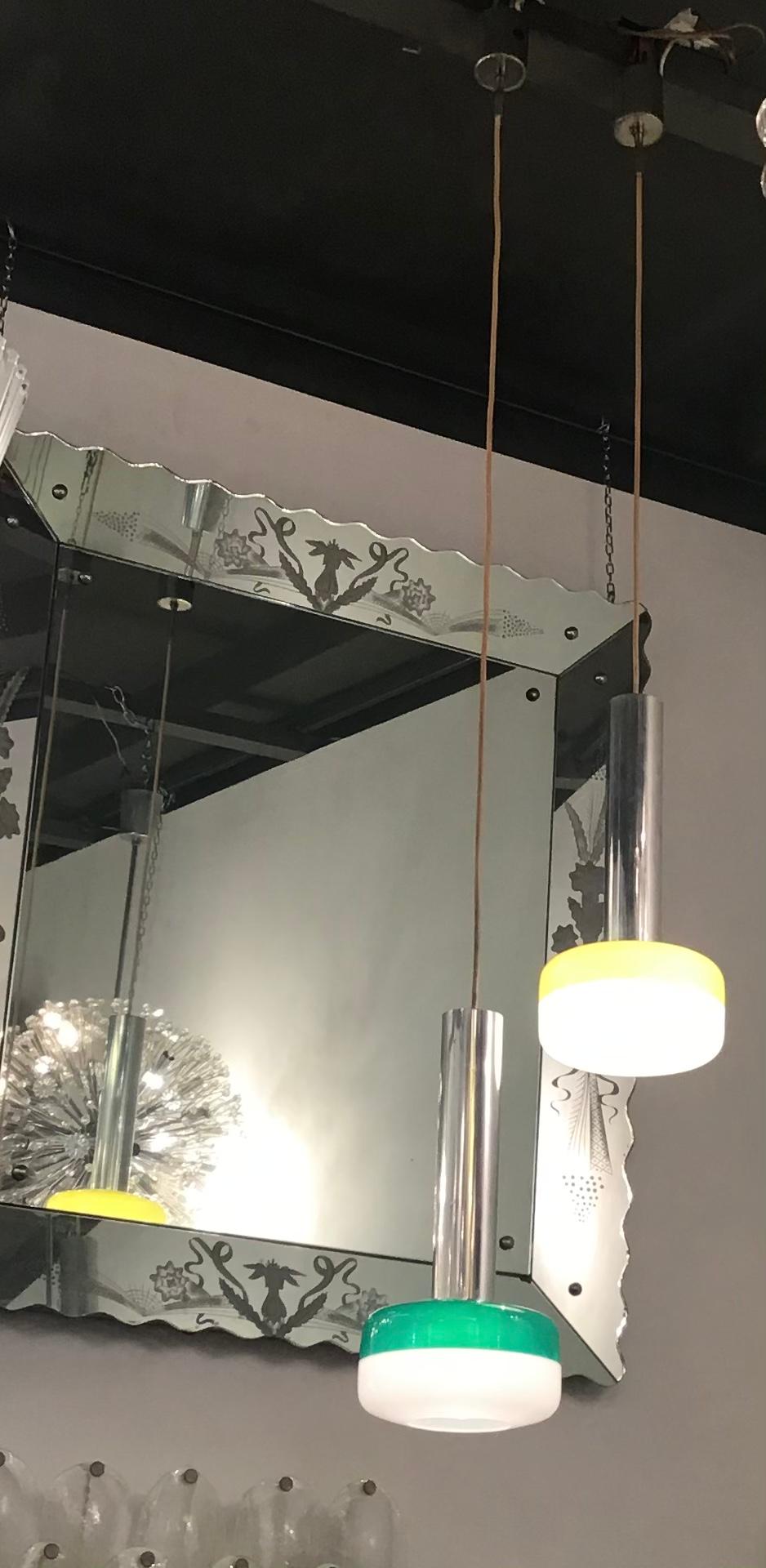 Stilnovo chandelier plexiglas metal Crome 1955 Italy.