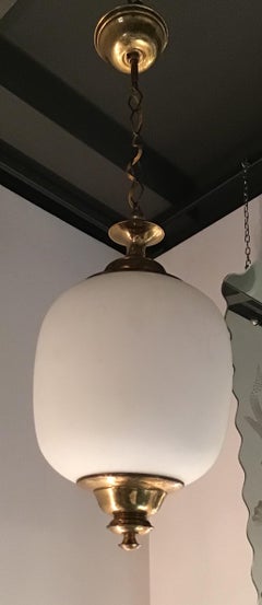 Chandelier White Opaline Glass, Italy, Stilnovo, circa 1950