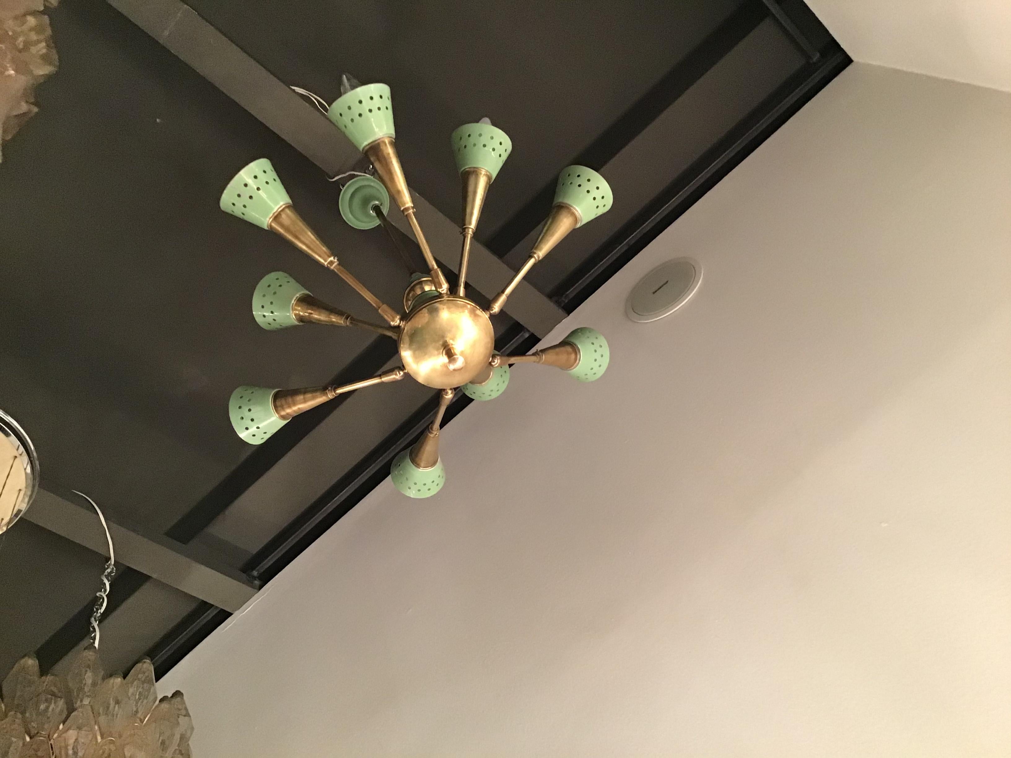Stilnovo Style Chandelier with 9 Adjustable Lights Brass Metal, 1955, Italy For Sale 4