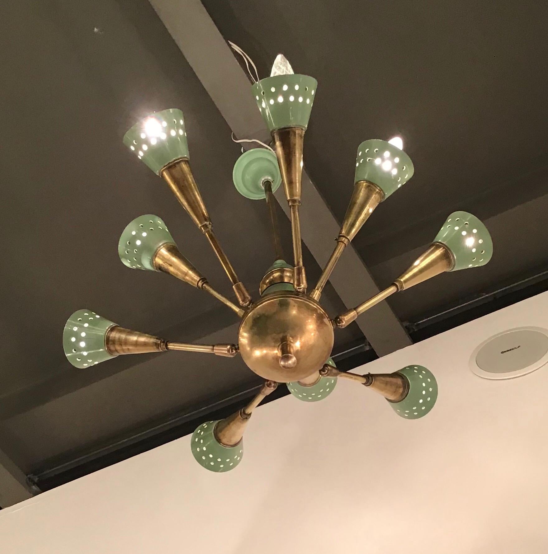 Stilnovo Style Chandelier with 9 Adjustable Lights Brass Metal, 1955, Italy For Sale 6