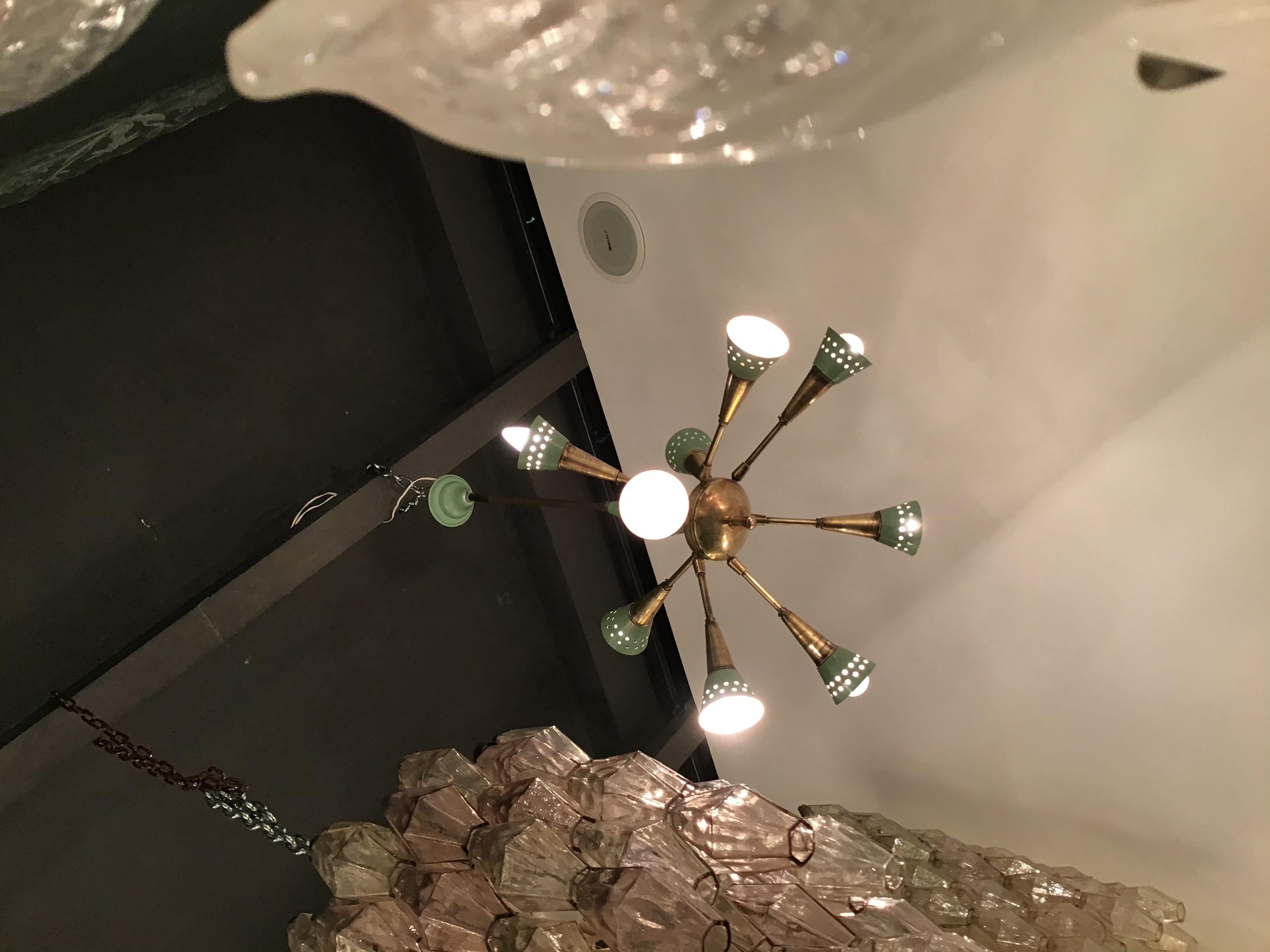 Italian Stilnovo Style Chandelier with 9 Adjustable Lights Brass Metal, 1955, Italy For Sale