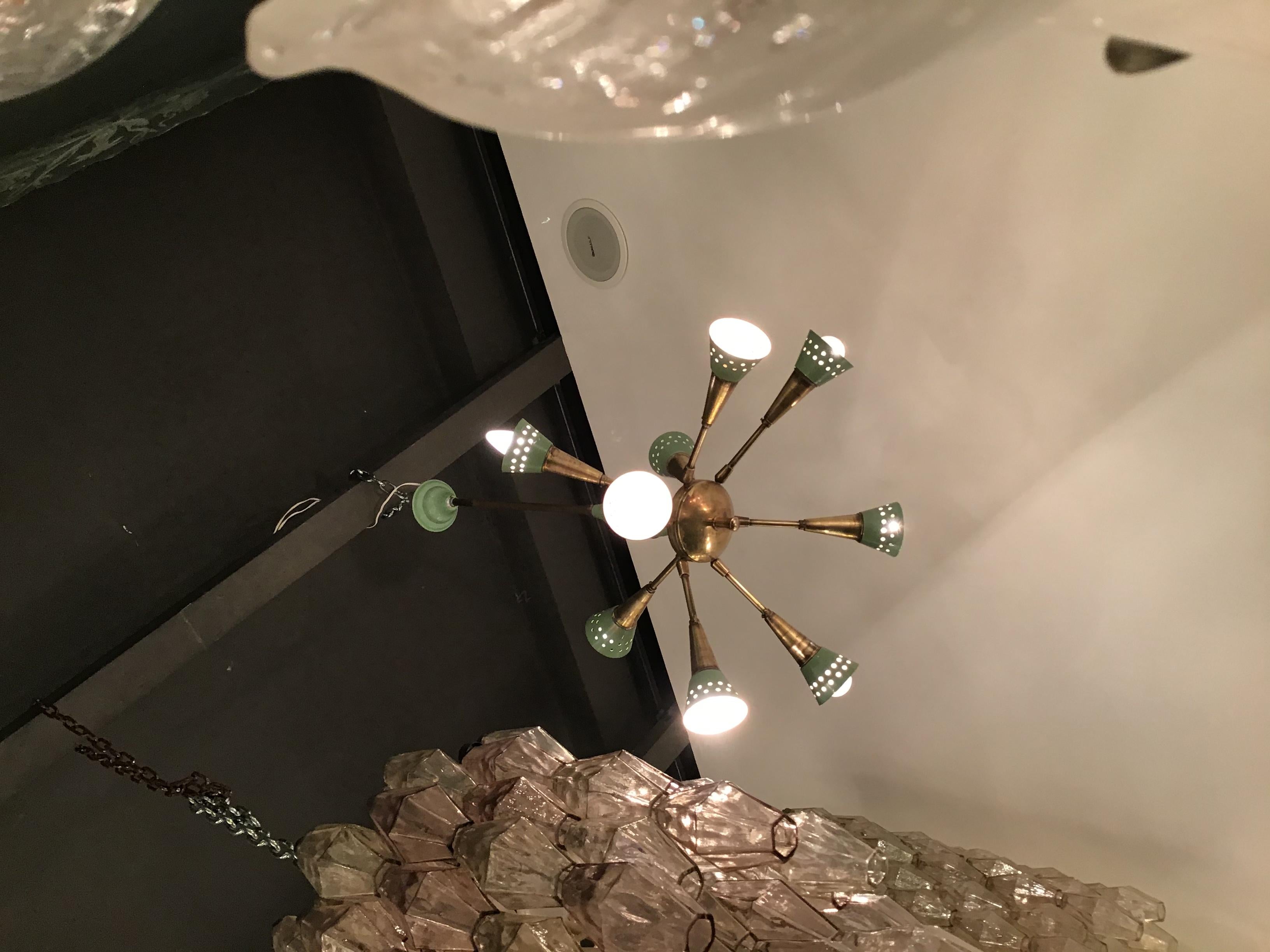 Stilnovo Style Chandelier with 9 Adjustable Lights Brass Metal, 1955, Italy In Good Condition For Sale In Milano, IT