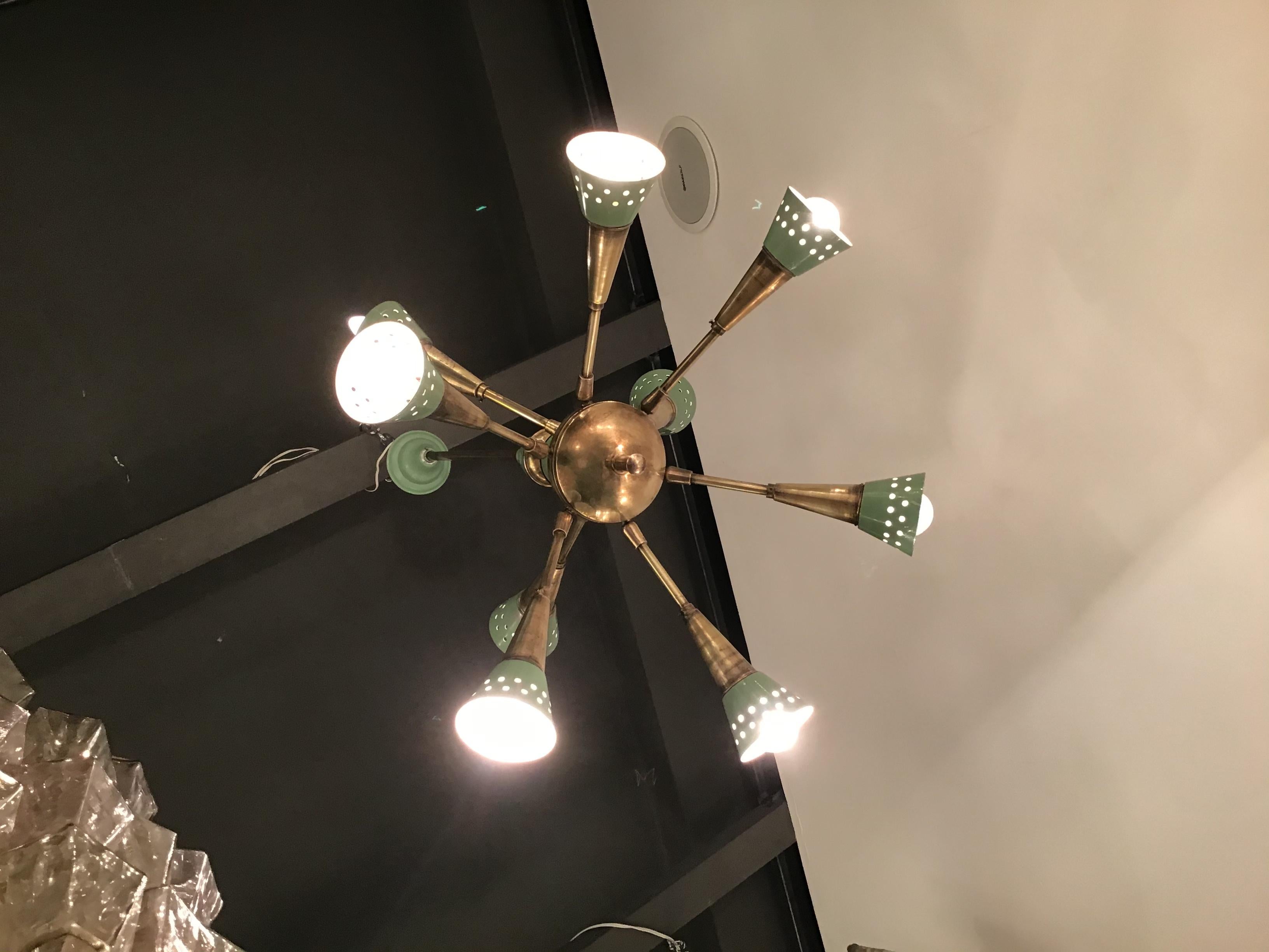 Stilnovo Style Chandelier with 9 Adjustable Lights Brass Metal, 1955, Italy For Sale 2