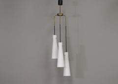 Stilnovo Chandelier with Opaline Glass Shades and Brass – Italy, circa 1950