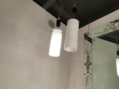 Stilnovo Chandeliers White Glass Brass Plastic, 1960, Italy